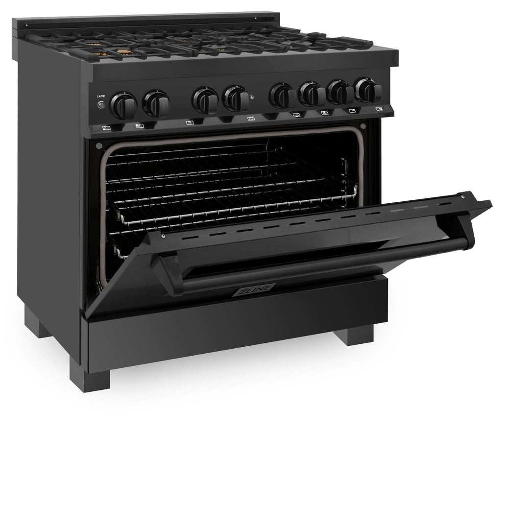 ZLINE 36" 4.6 cu. ft. Dual Fuel Range with Gas Stove and Electric Oven in Black Stainless Steel with Brass Burners (RAB-BR-36)