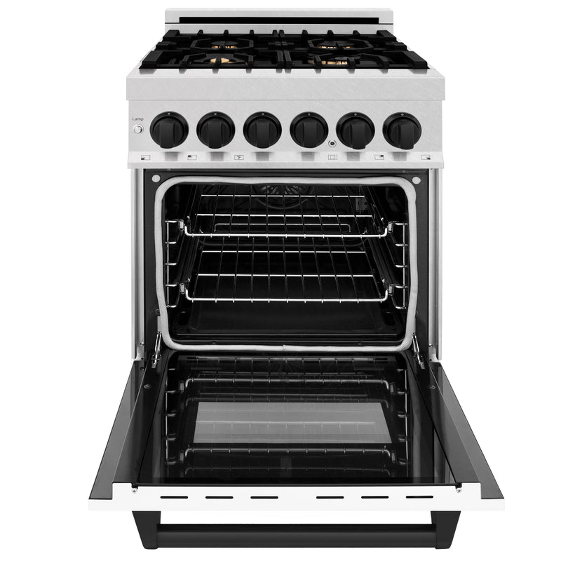 ZLINE Autograph Edition 24" 2.8 cu. ft. Dual Fuel Range with Gas Stove and Electric Oven in DuraSnow® Stainless Steel with White Matte Door and Accents (RASZ-WM-24)