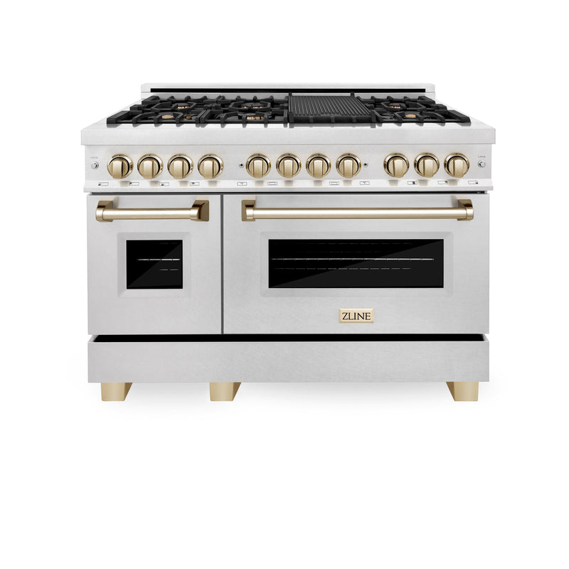 ZLINE Autograph Edition 48" 6.0 cu. ft. Dual Fuel Range with Gas Stove and Electric Oven in DuraSnow® Stainless Steel with Accents (RASZ-SN-48)