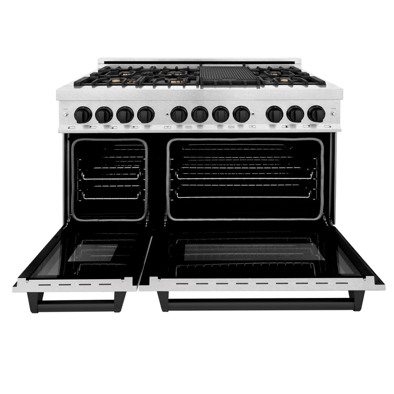 ZLINE Autograph Edition 48" 6.0 cu. ft. Dual Fuel Range with Gas Stove and Electric Oven in DuraSnow® Stainless Steel with Accents (RASZ-SN-48)