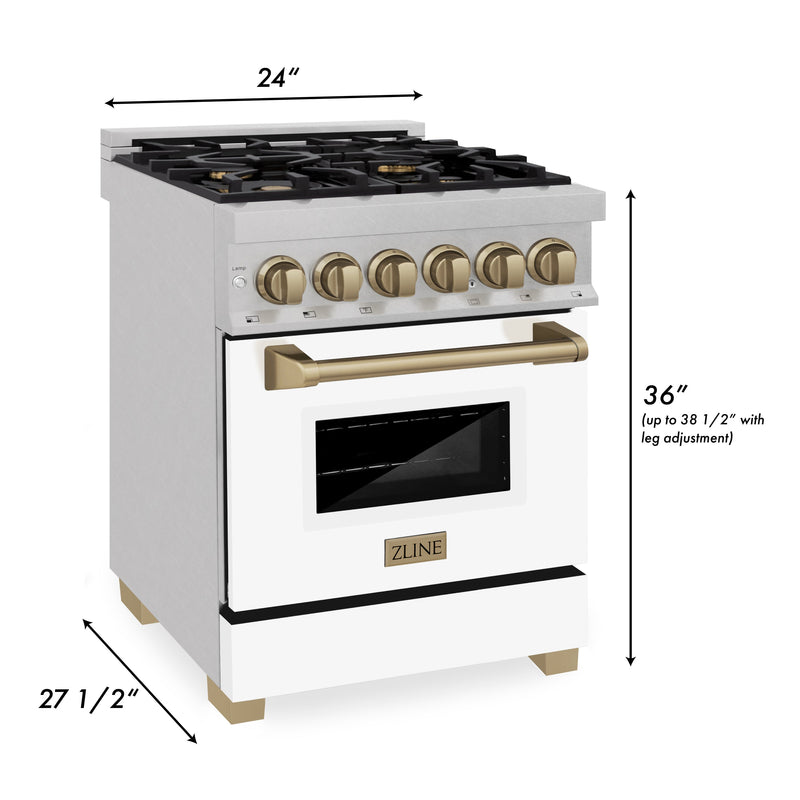 ZLINE Autograph Edition 24" 2.8 cu. ft. Dual Fuel Range with Gas Stove and Electric Oven in DuraSnow® Stainless Steel with White Matte Door and Accents (RASZ-WM-24)