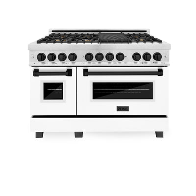 ZLINE Autograph Edition 48" 6.0 cu. ft. Dual Fuel Range with Gas Stove and Electric Oven in DuraSnow® Stainless Steel with White Matte Door with Accents (RASZ-WM-48)