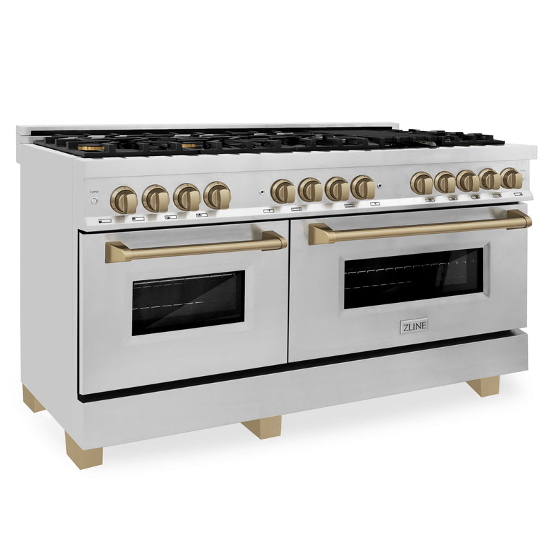 ZLINE Autograph Edition 60" 7.4 cu. ft. Dual Fuel Range with Gas Stove and Electric Oven in Stainless Steel with Accents (RAZ-60)