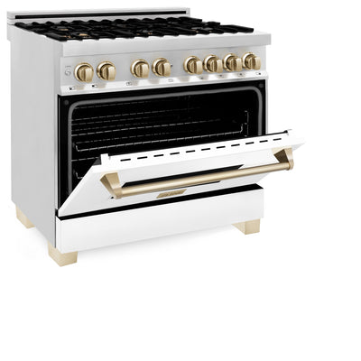 ZLINE Autograph Edition 36" 4.6 cu. ft. Dual Fuel Range with Gas Stove and Electric Oven in Stainless Steel with White Matte Door and Accents (RAZ-WM-36)