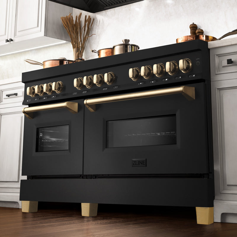 ZLINE Autograph Edition 60" 7.4 cu. ft. Dual Fuel Range with Gas Stove and Electric Oven in Black Stainless Steel with Accents (RABZ-60)
