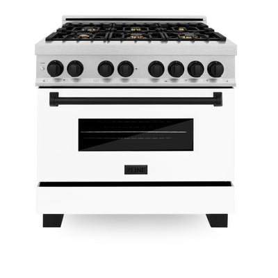 ZLINE Autograph Edition 36" 4.6 cu. ft. Dual Fuel Range with Gas Stove and Electric Oven in DuraSnow® Stainless Steel with White Matte Door and Accents (RASZ-WM-36)