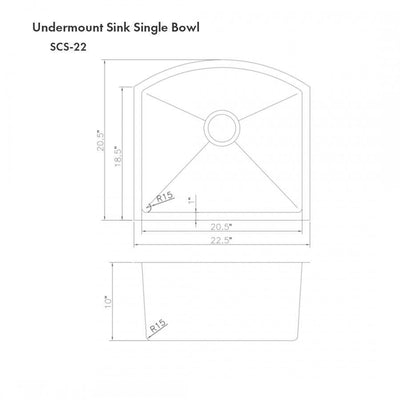 ZLINE 22" Telluride Undermount Single Bowl Kitchen Sink with Bottom Grid (SCS)