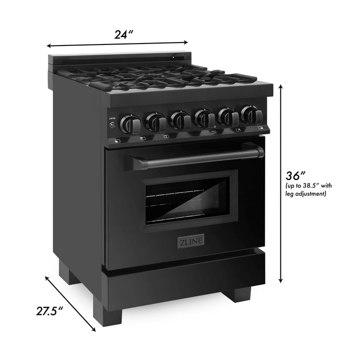 ZLINE 24" Professional Dual Fuel Range in Black Stainless Steel (RAB-24)