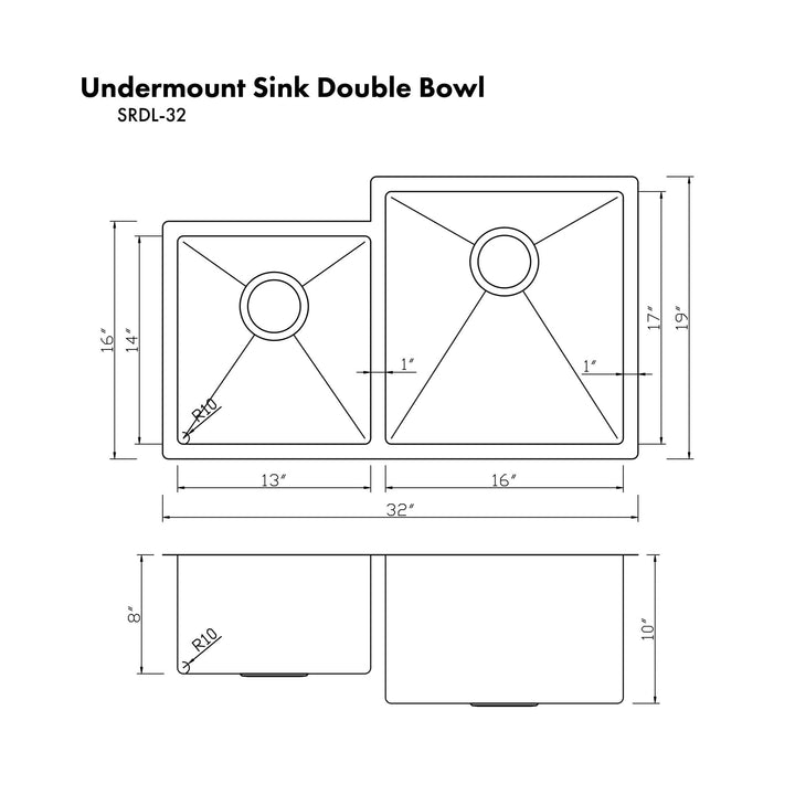 ZLINE 32" Jackson Undermount Double Bowl Kitchen Sink with Bottom Grid (SRDL-32)