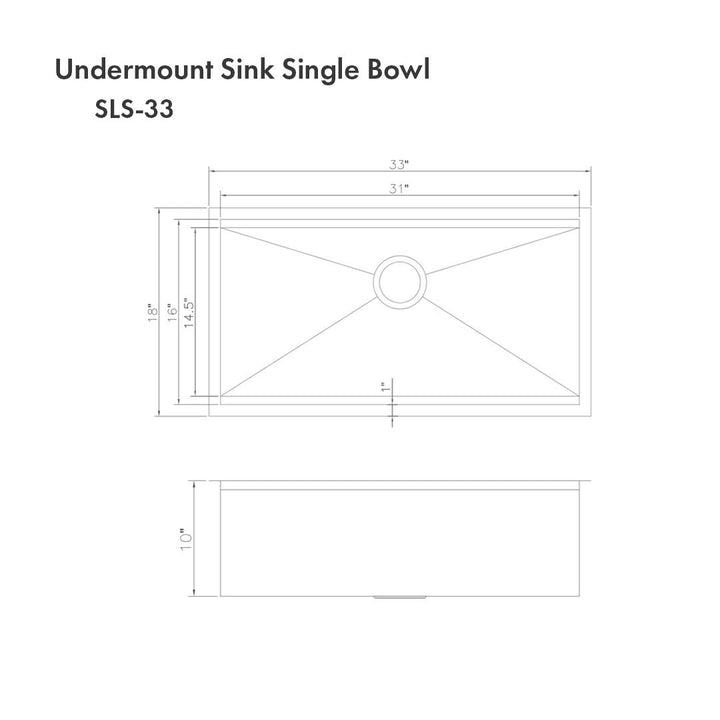 ZLINE 33" Garmisch Undermount Single Bowl Kitchen Sink with Bottom Grid and Accessories (SLS)