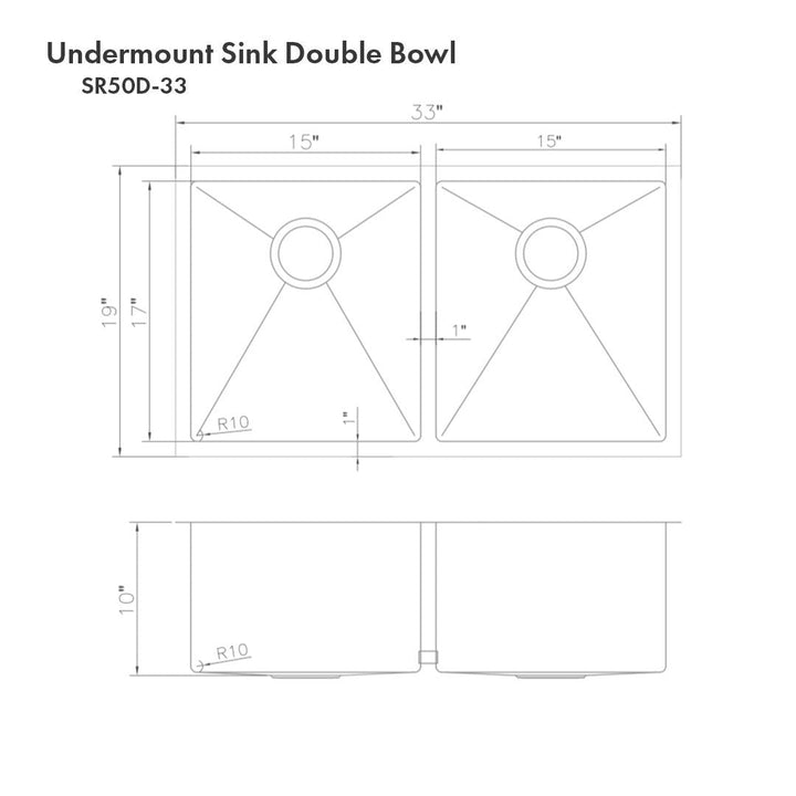 ZLINE 33" Anton Undermount Double Bowl Kitchen Sink with Bottom Grid (SR50D-33)