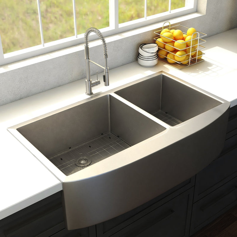 ZLINE 36" Niseko Farmhouse Apron Mount Double Bowl Kitchen Sink with Bottom Grid (SA50D)