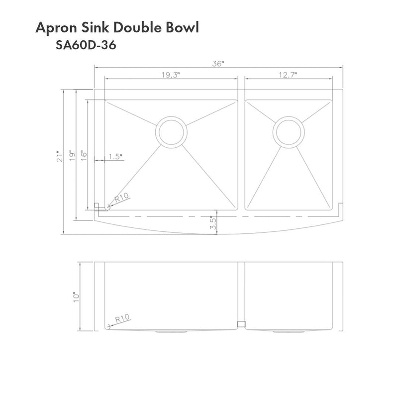 ZLINE 36" Courchevel Farmhouse Apron Mount Double Bowl Kitchen Sink with Bottom Grid (SA60D)