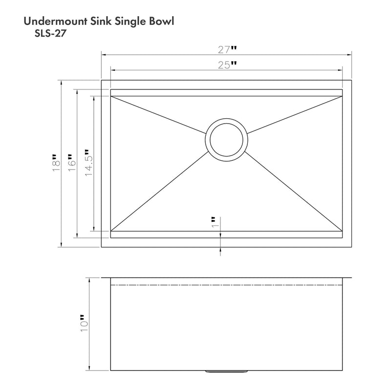 ZLINE 27" Garmisch Undermount Single Bowl Kitchen Sink with Bottom Grid and Accessories (SLS)