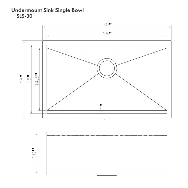ZLINE 30" Garmisch Undermount Single Bowl Kitchen Sink with Bottom Grid and Accessories (SLS)