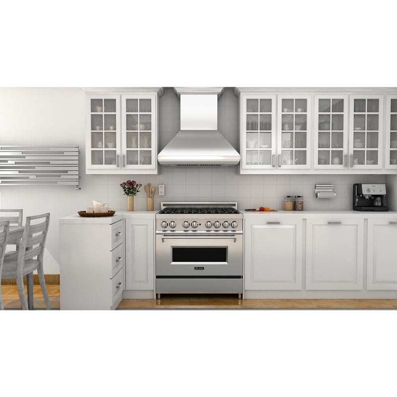 ZLINE Professional Convertible Vent Wall Mount Range Hood in Stainless Steel with Crown Molding (587CRN)