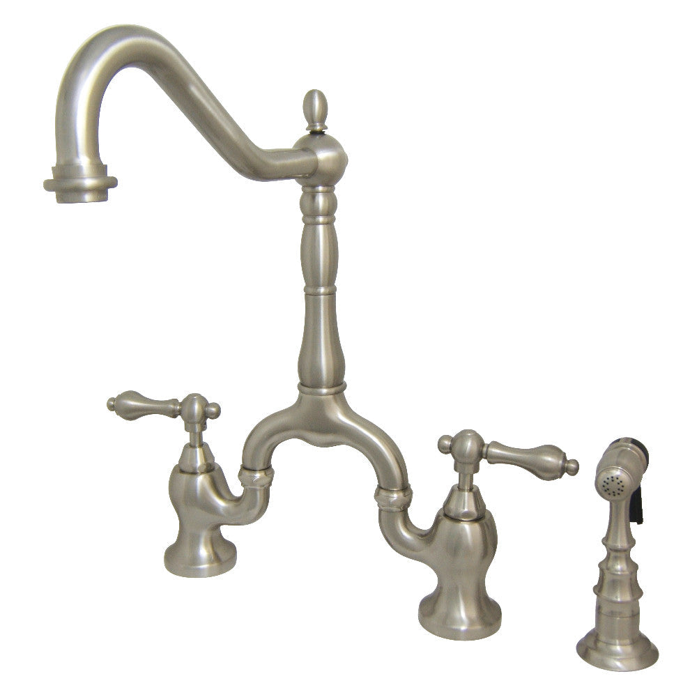 Kingston Brass KS7751ALBS English Country Kitchen Bridge Faucet with Brass Sprayer, Polished Chrome